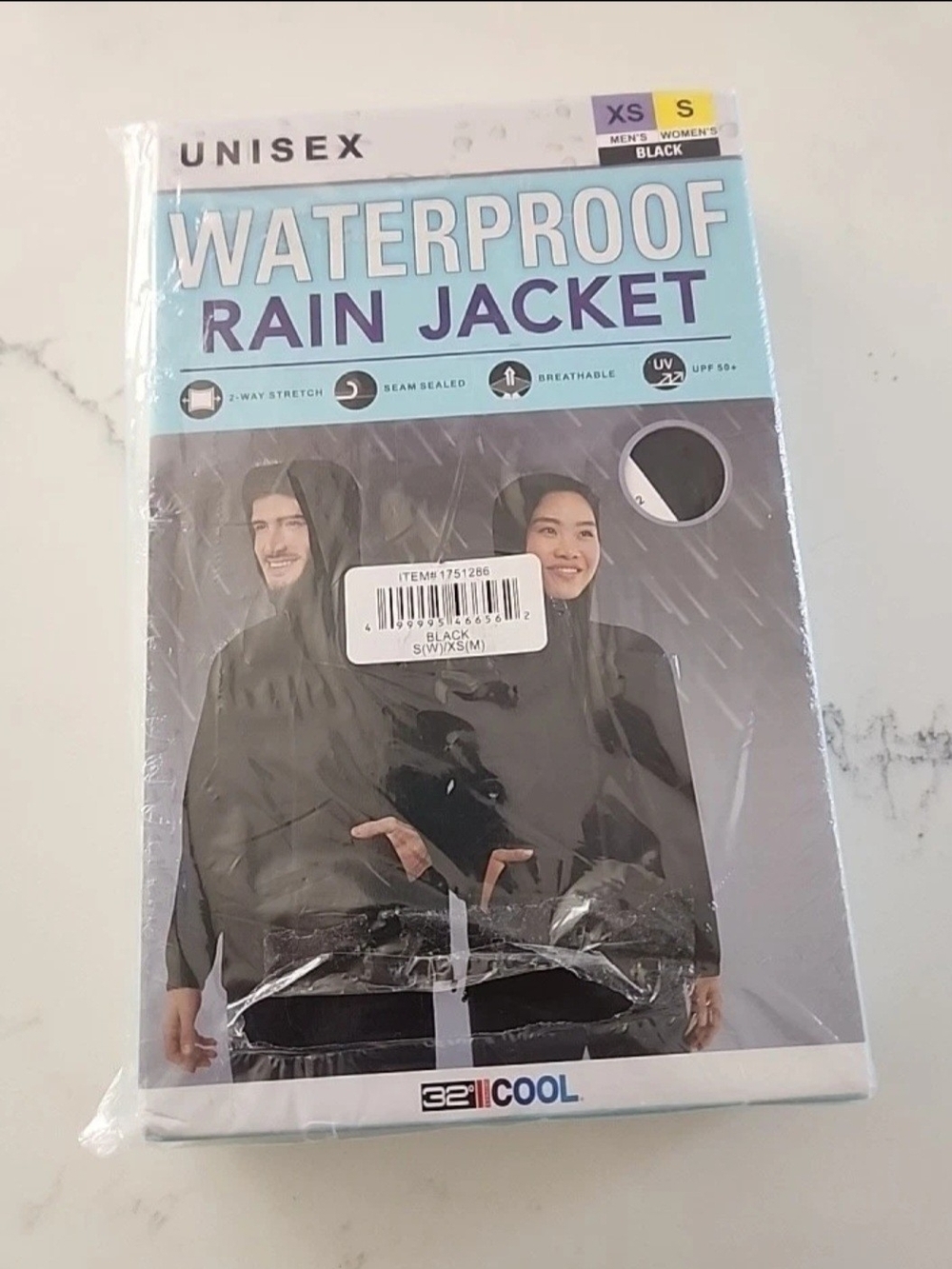 32 Degrees Black Waterproof Rain Jacket - Unisex